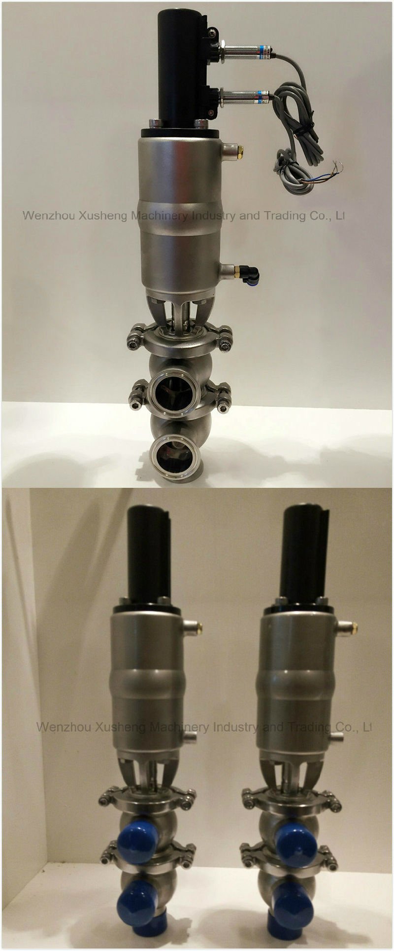 Válvula de desvío de flujo neumático de procesamiento de alimentos SS304 de acero inoxidable