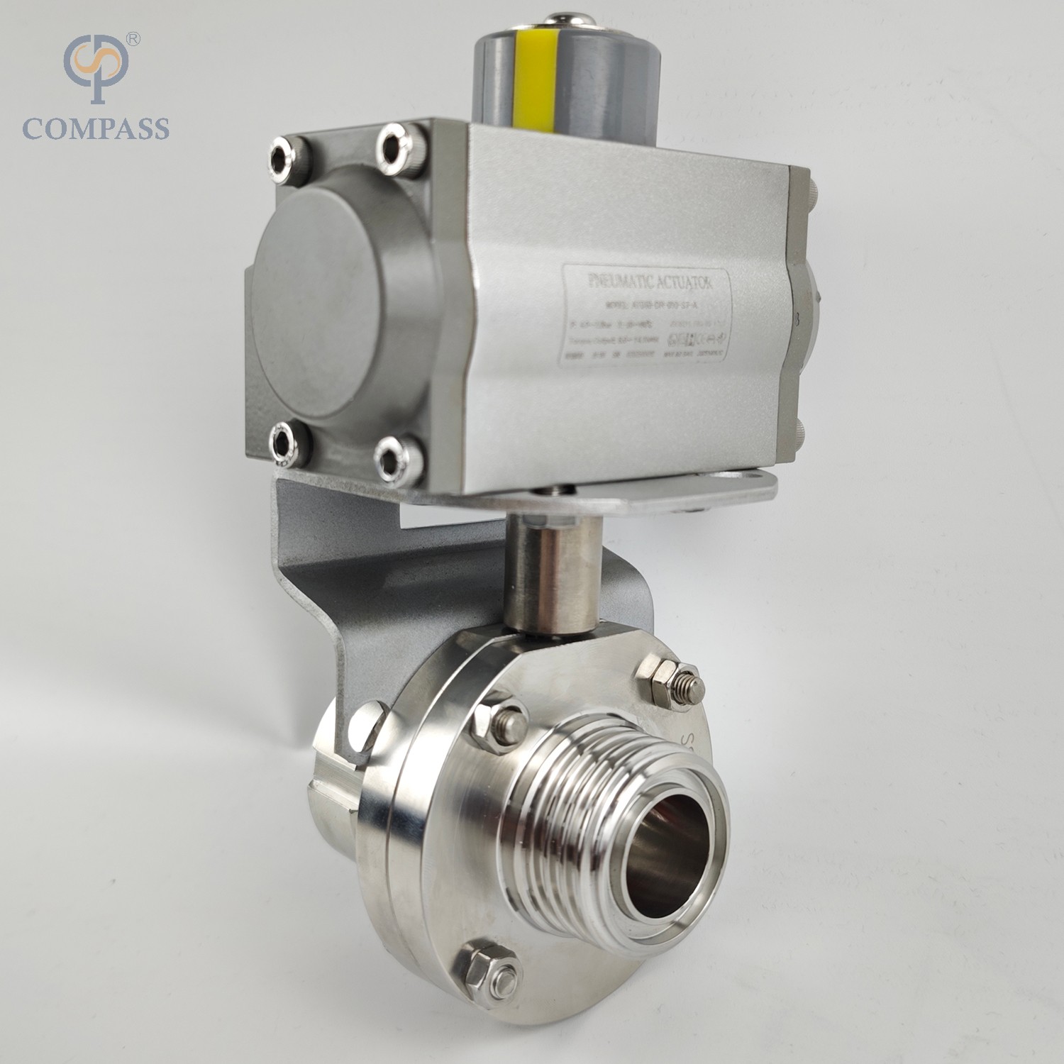 VÁLVULA DE MARIPOSA NEUMÁTICA MACHO/HEMBRA SMS DE GRADO ALIMENTARIO SS316L CON ACTUADOR NEUMÁTICO