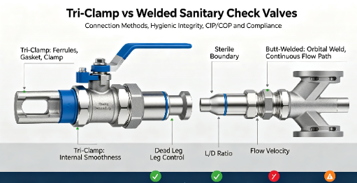 Válvulas de retención sanitarias Tri-Clamp versus válvulas de retención soldadas: cómo elegir la conexión correcta