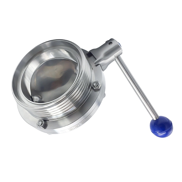 DN100 RD130 × 1/4 Hygienic Hygienic Acero inoxidable Grado SS304 DIN Manual Válvula de mariposa enrollada con mango de tracción cuadrada de acero inoxidable
