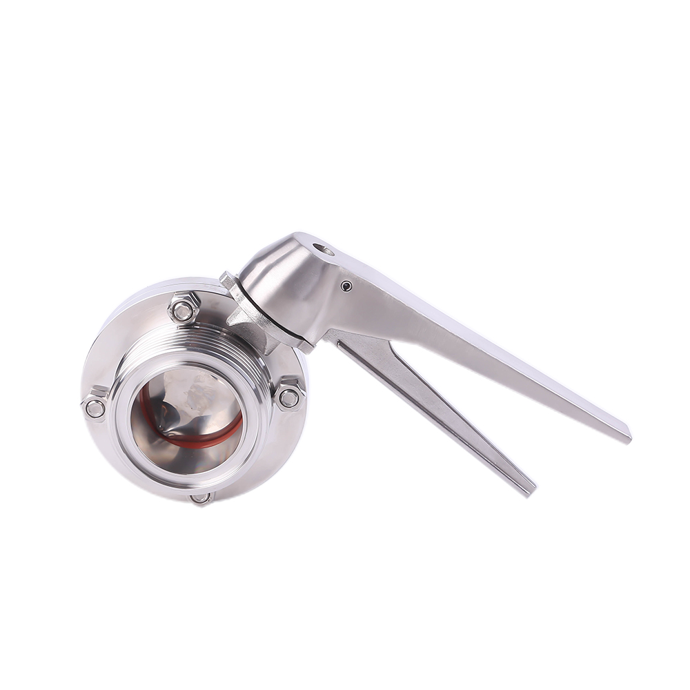 DN25 RD52 × 1/6 Hygienic acero inoxidable de acero inoxidable Grado SS304 Válvula de mariposa roscada manual con manija de gripe de acero inoxidable