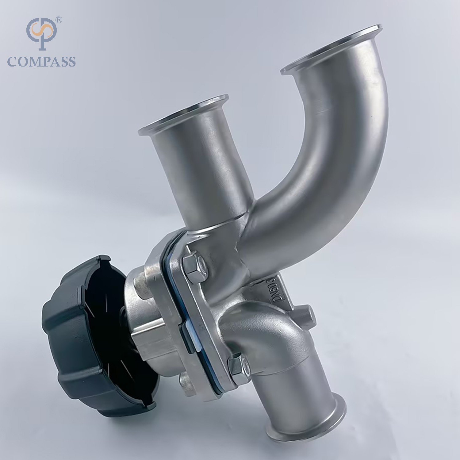 Gran oferta válvula de diafragma de codo de tres vías Manual SS316L de acero inoxidable sanitario TC 64MM de 2 pulgadas con diafragma dividido de PTFE y EPDM