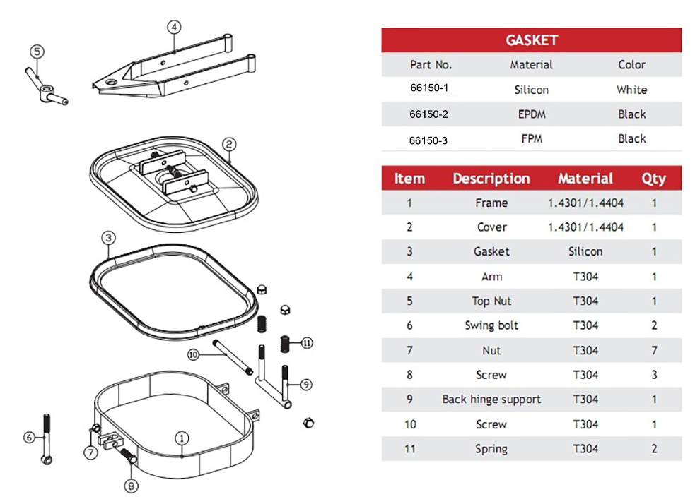 Dibujo de la variedad de tanques rectangulares sanitarios con un brazos intersectantes.