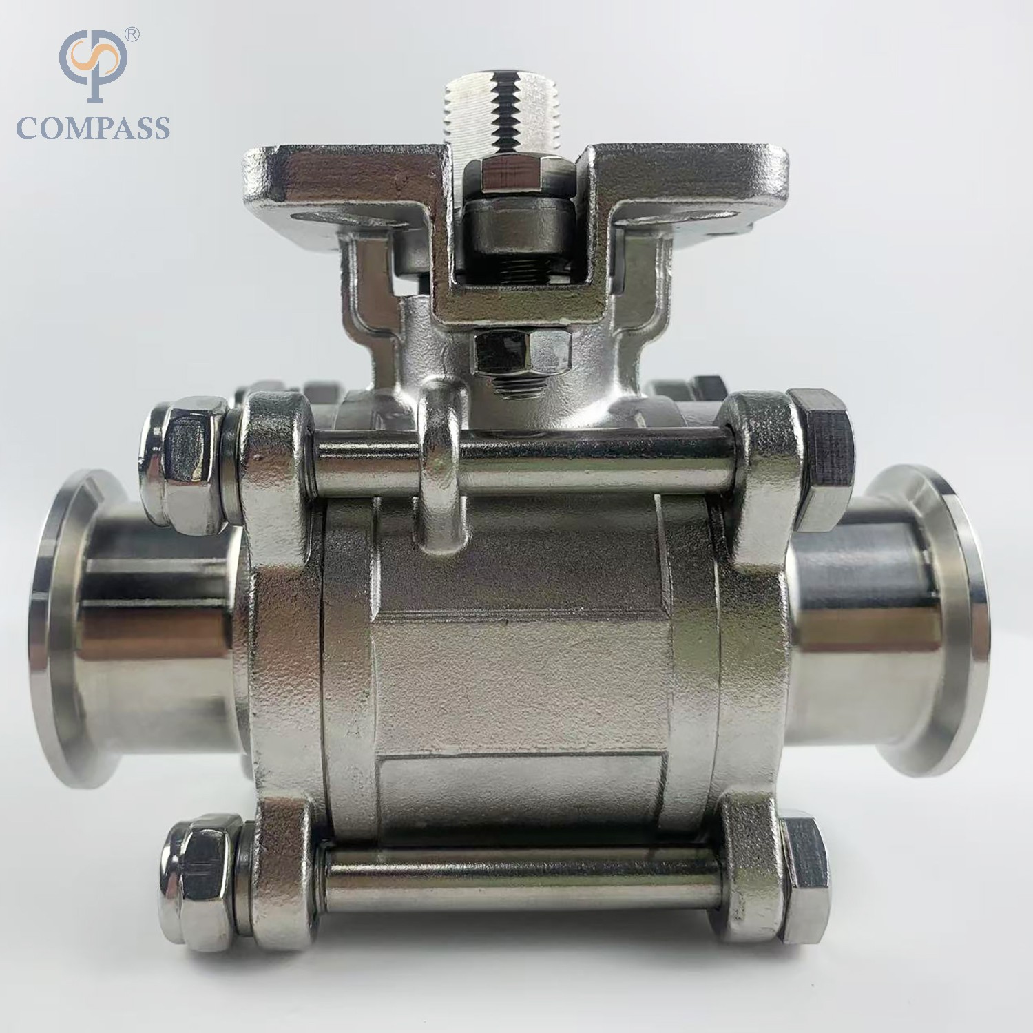 Manual de acero inoxidable de 1.5 pulgadas Válvula de bola de tres piezas de plataforma alta sin mango