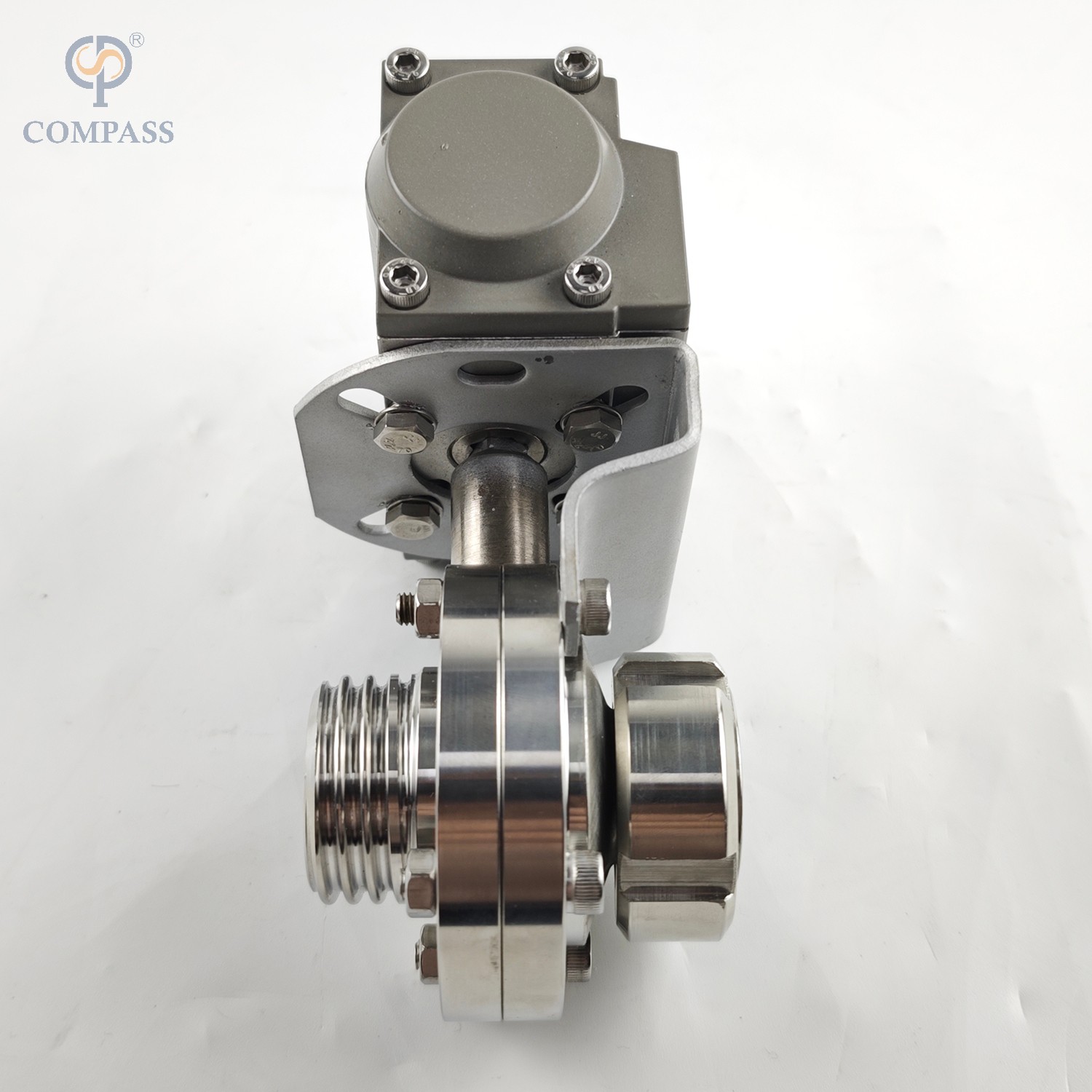 VÁLVULA DE MARIPOSA NEUMÁTICA MACHO/HEMBRA SMS DE GRADO ALIMENTARIO SS316L CON ACTUADOR NEUMÁTICO