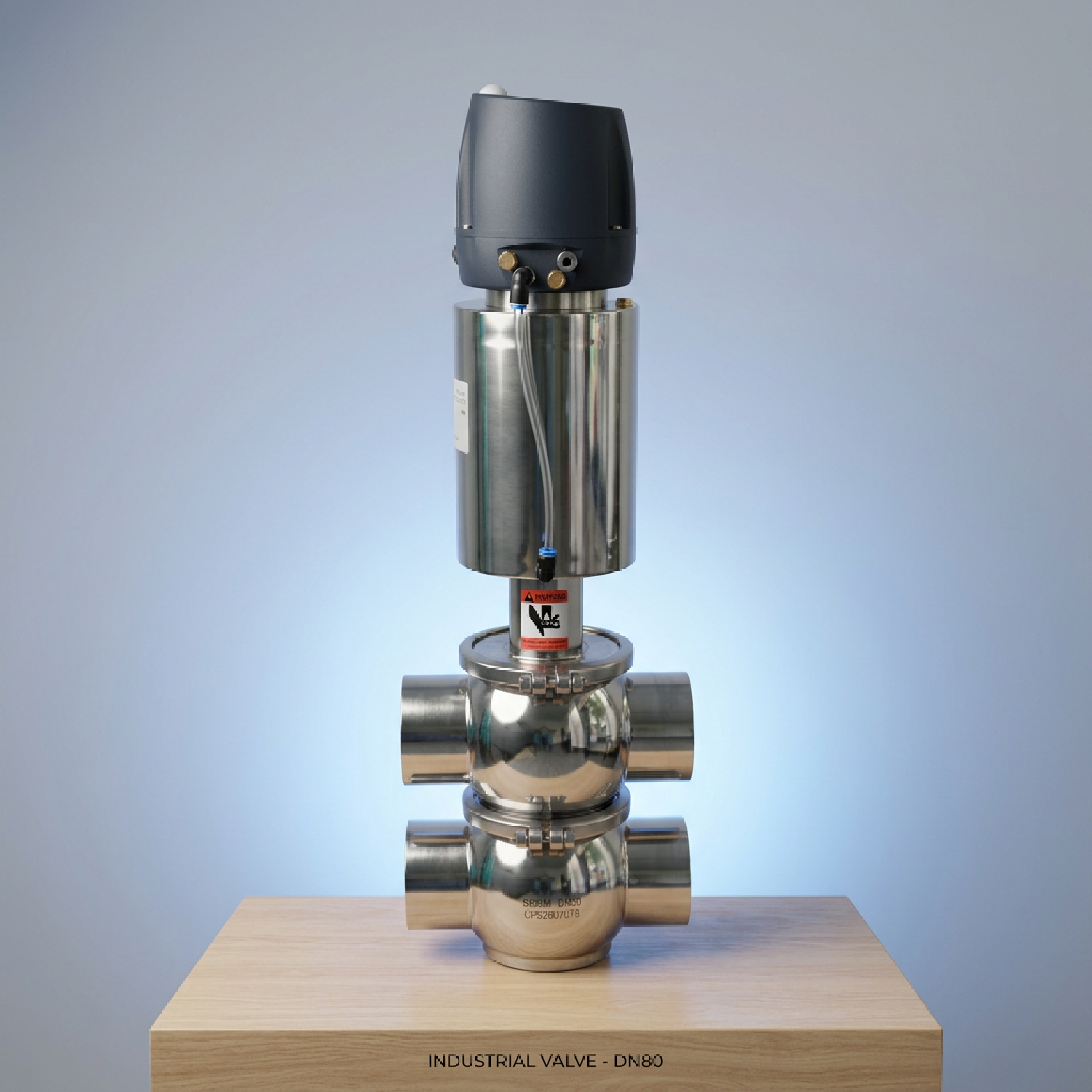 Actuador neumático de simple efecto SS304, modelo DIN 22A, válvula desviadora de soldadura neumática normalmente cerrada DN80 con cabezal de control de 24 VCC