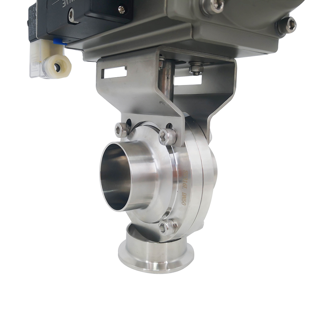 3 pulgadas 76 mm Higiénico sanitario Acero inoxidable Grado SS304 Válvula de mariposa de soldadura neumática SMS con actuador neumático +válvula solenoide +interruptor límite