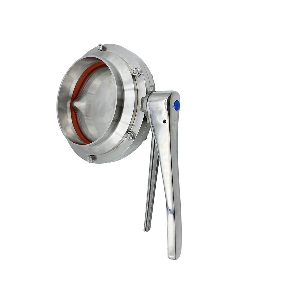 DN25 RD52 × 1/6 Hygienic Hygienic Acero inoxidable Alimento SS304 Válvula de mariposa de soldadura manual de DIN con manija de gripe de acero inoxidable