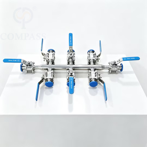Nueva llegada DN25 SS316L válvula de bola de tres piezas de soldadura Manual de grado alimenticio de acero inoxidable sanitario con colector de distribución