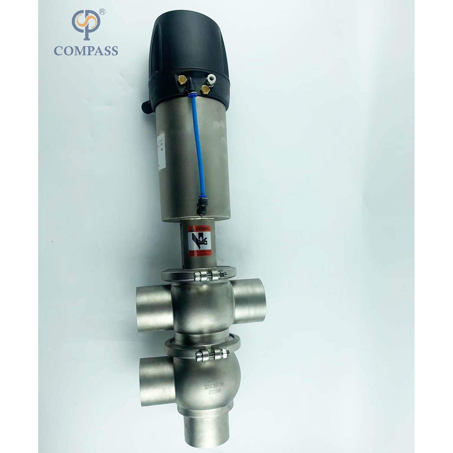 VÁLVULA DESVIADORA DE ABRAZADERA NEUMÁTICA MODELO SS304 DIN 21 CON CABEZAL DE CONTROL DE 24V