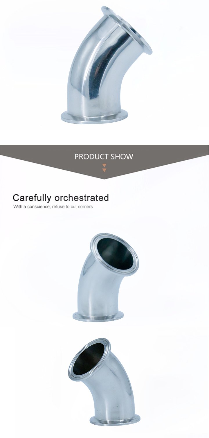 SS316L acero inoxidable sujeci&oacute;n sanitaria de 45 grados codo curva