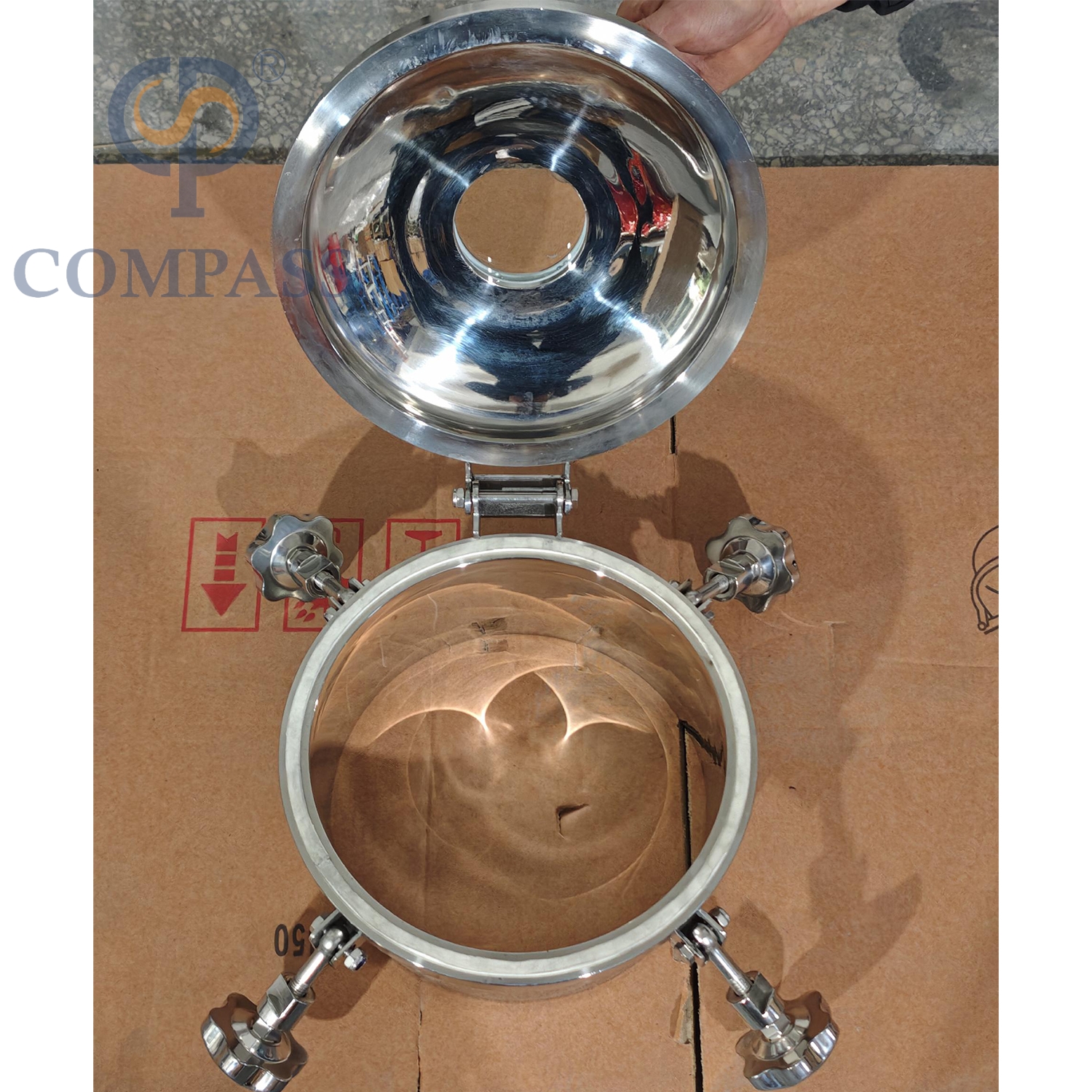 Venta Popular 250MM sanitarios de acero inoxidable SS304 higiene hacia afuera ronda tanque de presión Manways con mirilla y sello de silicona