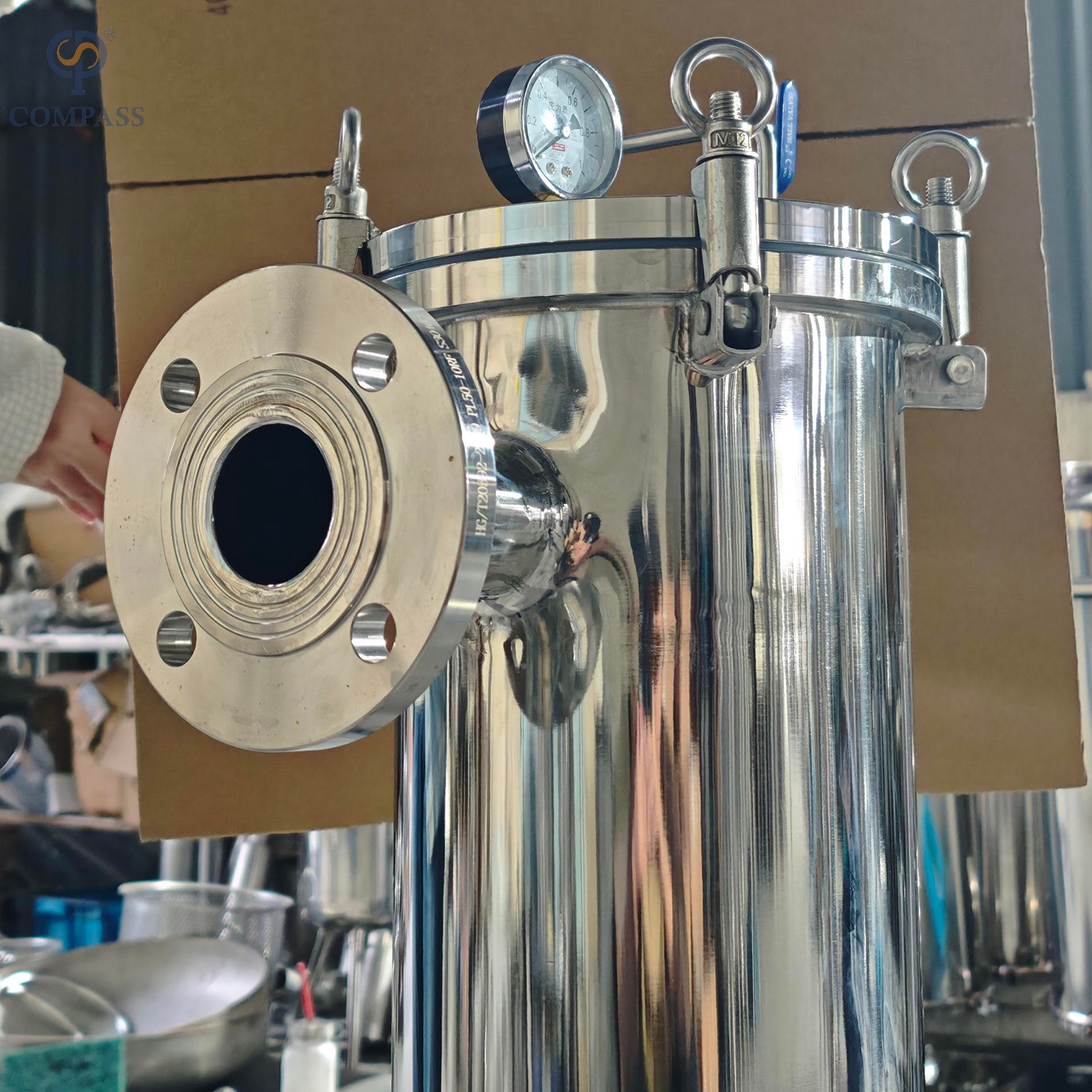 Filtro de bolsa higiénico de entrada lateral de acero inoxidable SS304 con cubierta de placa