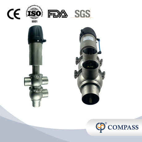 VÁLVULA DESVIADORA DE ABRAZADERA NEUMÁTICA MODELO SS304 DIN 21 CON CABEZAL DE CONTROL DE 24V