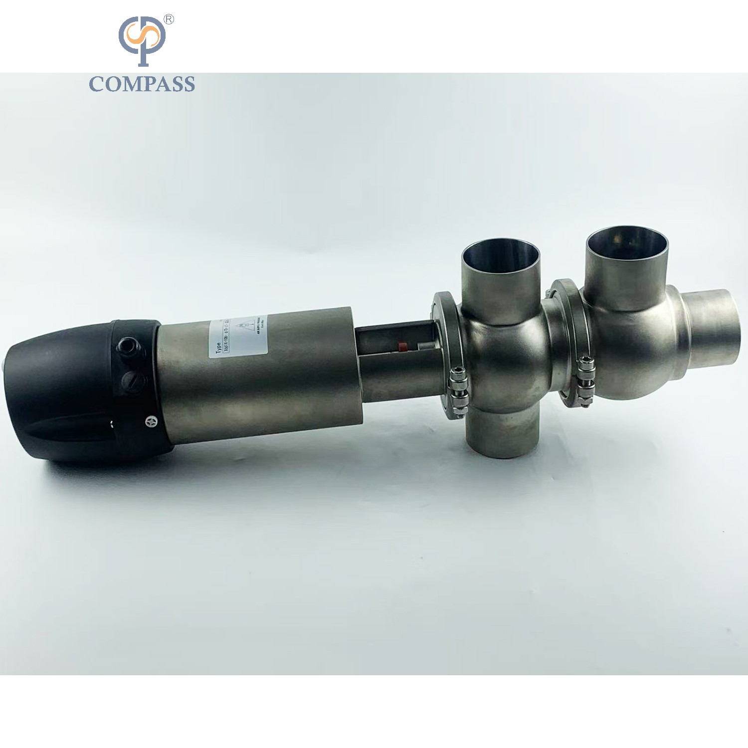 VÁLVULA DESVIADORA DE ABRAZADERA NEUMÁTICA MODELO SS304 DIN 21 CON CABEZAL DE CONTROL DE 24V