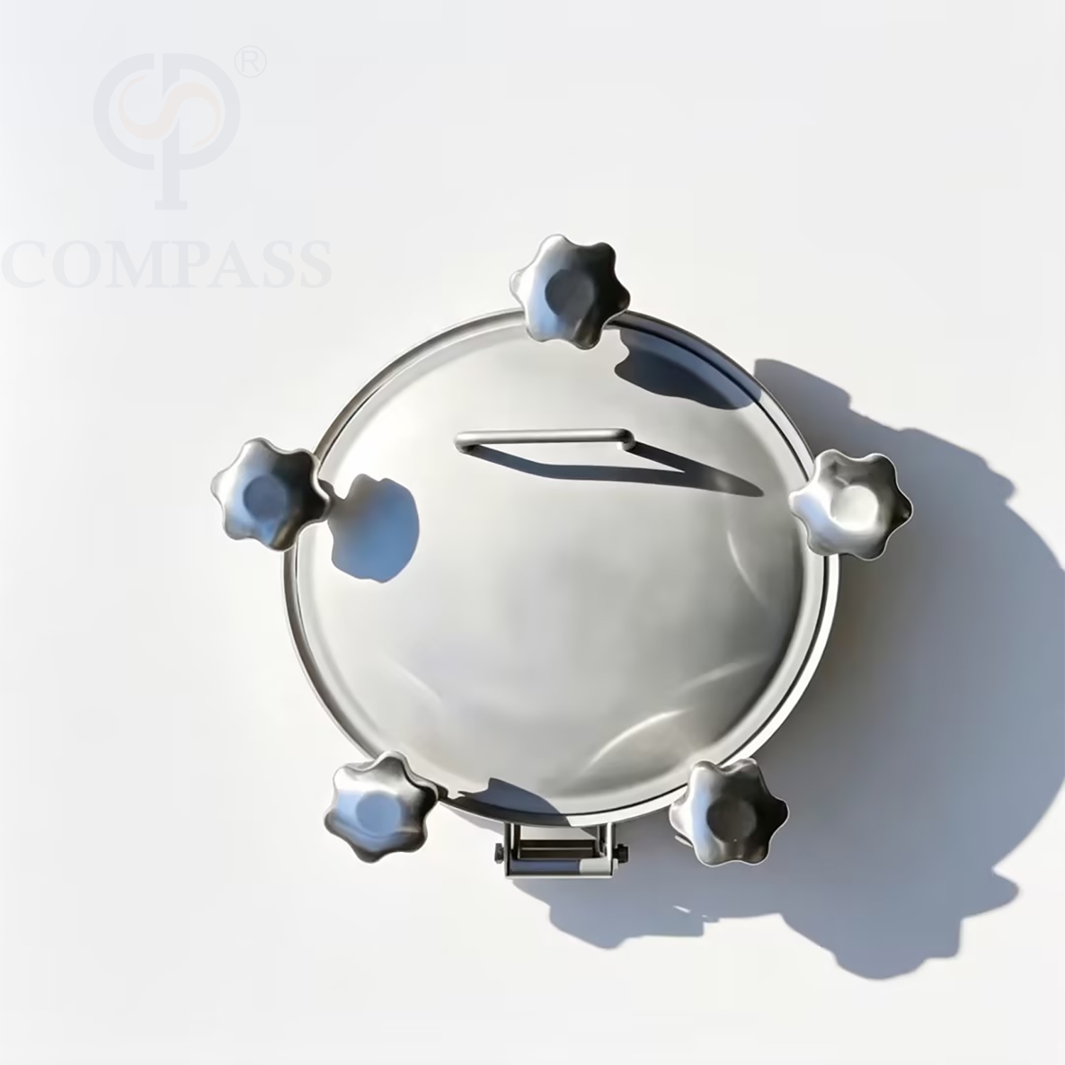Tapa de alcantarilla de tanque de presión redonda exterior de 350MM higiénica de calidad alimentaria AISI316L OD 306MM con cinco asas M12 SS