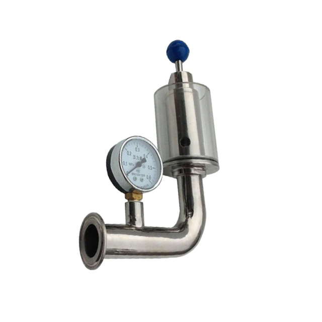 Válvula de alivio de aire tipo codo con manómetro sanitario