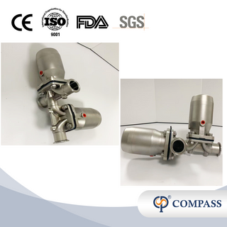 Válvula de diafragma neumática de tres vías SS316L DN40 con diafragma dividido de PTFE y EPDM