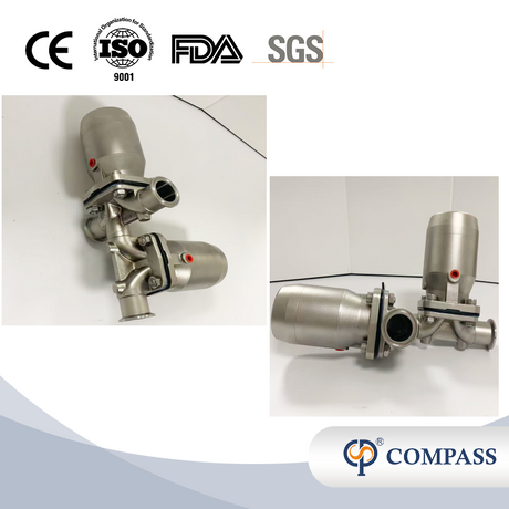 Válvula de diafragma neumática de tres vías SS316L DN40 con diafragma dividido de PTFE y EPDM