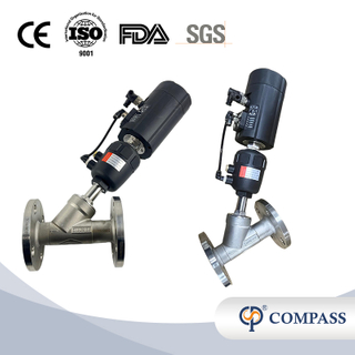 VÁLVULA DE ASIENTO ANGULAR DE BRIDA NEUMÁTICA DE PLÁSTICO CON CABEZA DE CONTROL