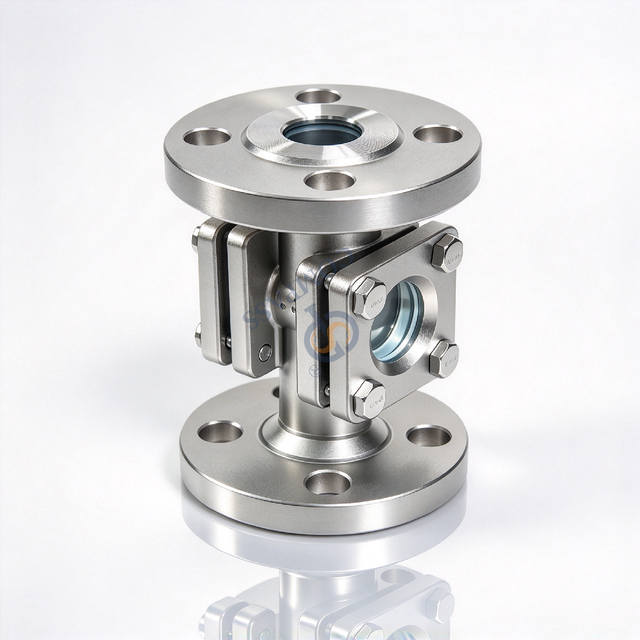 Mirilla cruzada con brida SS304 de 150 libras y 1 pulgada con junta de PTFE y vidrio templado