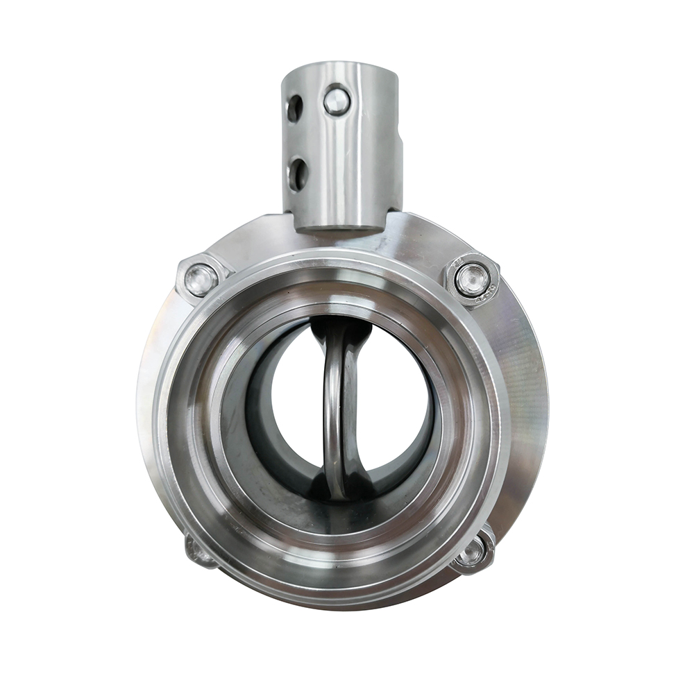 DN100 RD130 × 1/4 Hygienic Hygienic Acero inoxidable Grado SS304 DIN Manual Válvula de mariposa enrollada con mango de tracción cuadrada de acero inoxidable