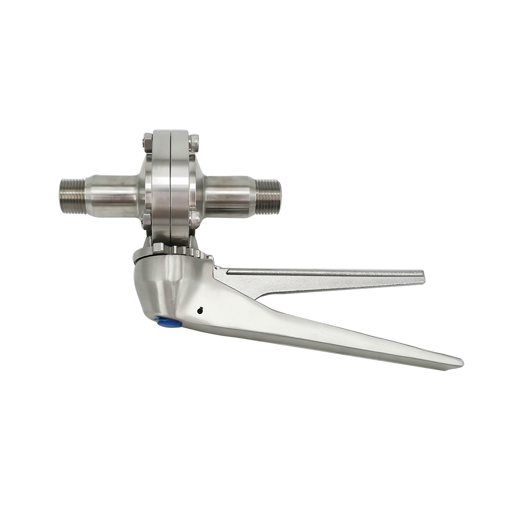 DN25 RD52 × 1/6 Hygienic acero inoxidable de acero inoxidable Grado SS304 Válvula de mariposa roscada manual con manija de gripe de acero inoxidable