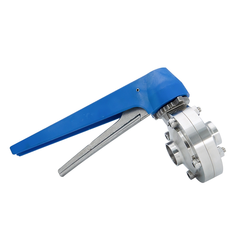 DN25 RD52 × 1/6 Hygienic Hygienic Acero inoxidable Alimento SS304 Válvula de mariposa de soldadura manual de DIN con manija de gripe de acero inoxidable