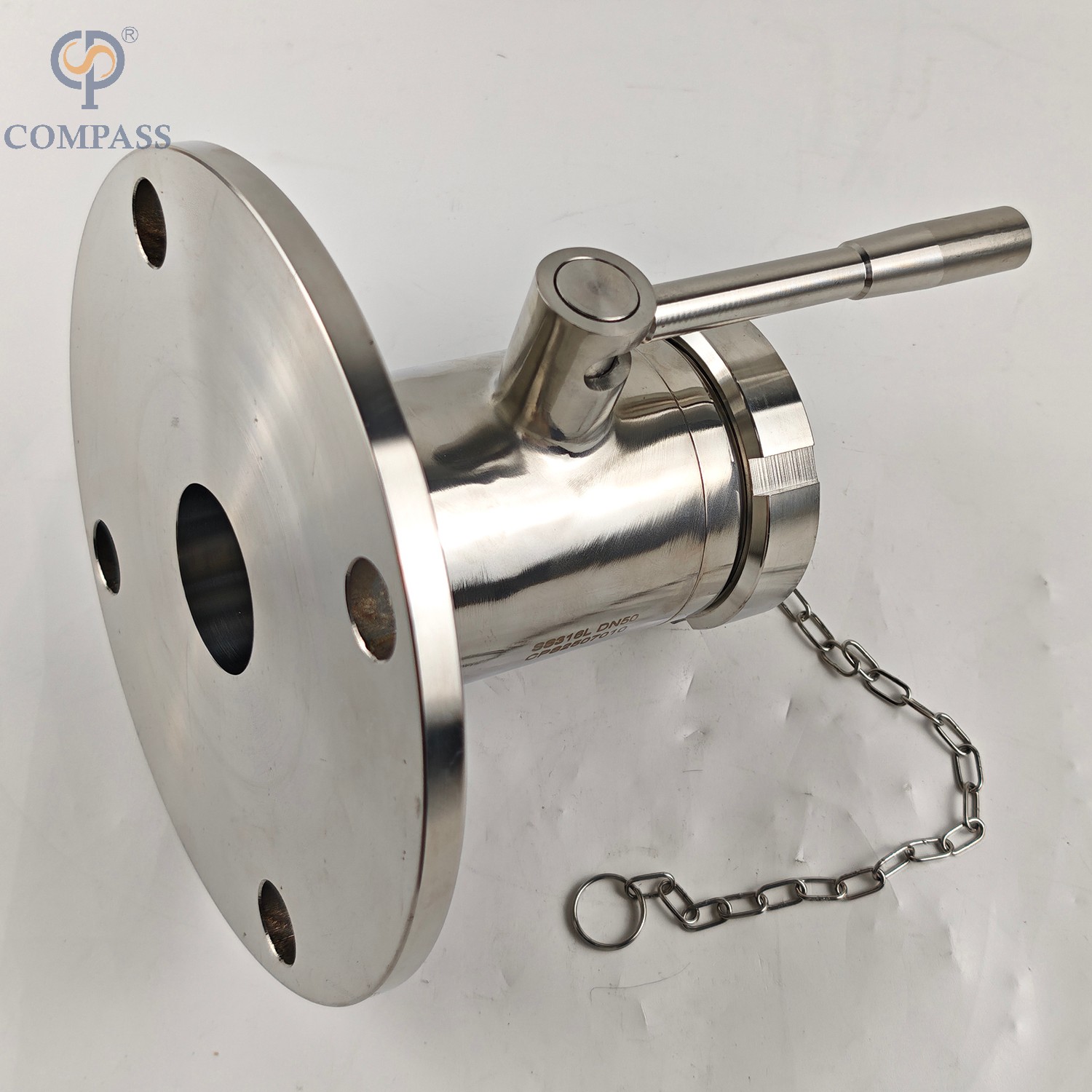 Válvula de bola de servicio pesado de acero inoxidable de acero inoxidable DN50 con tuerca ciega y cadena