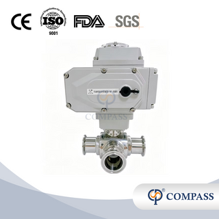 Válvula de bola eléctrica sanitaria de acero inoxidable, abrazadera SS304 de 50,8mm, válvulas de bola de puerto L de tres vías con cabezal eléctrico 220, superventas