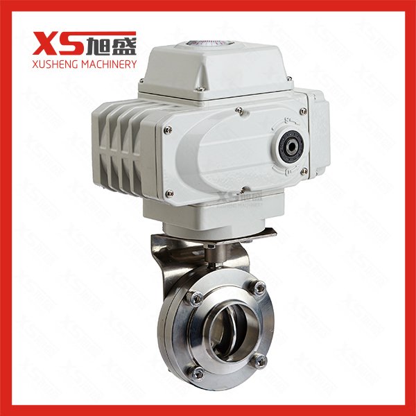 V&aacute;lvula de mariposa de soldadura sanitaria con motor.