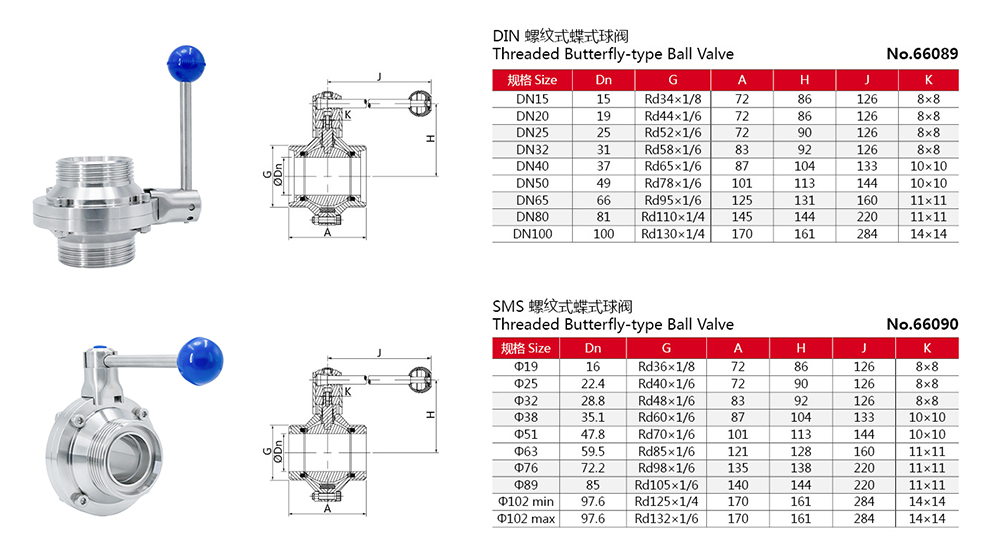 V&aacute;lvula de bola de tipo de mariposa de hilo de tope