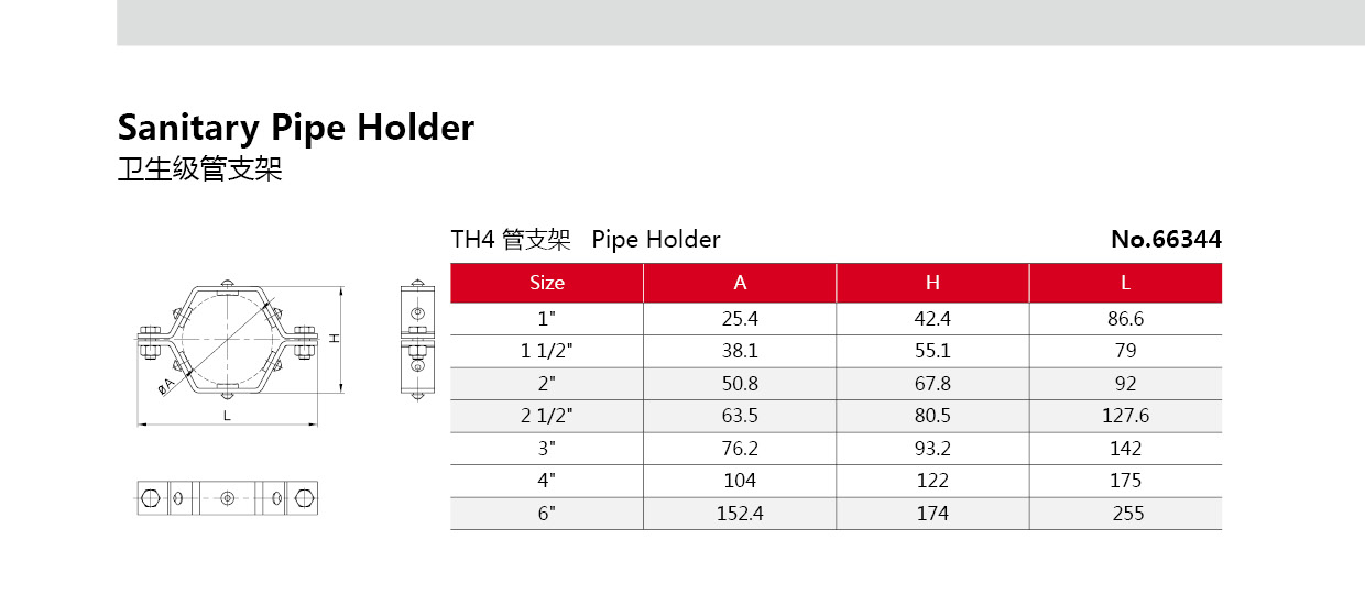 Tenedor de tuber&iacute;a de junta negra de acero inoxidable sanitario