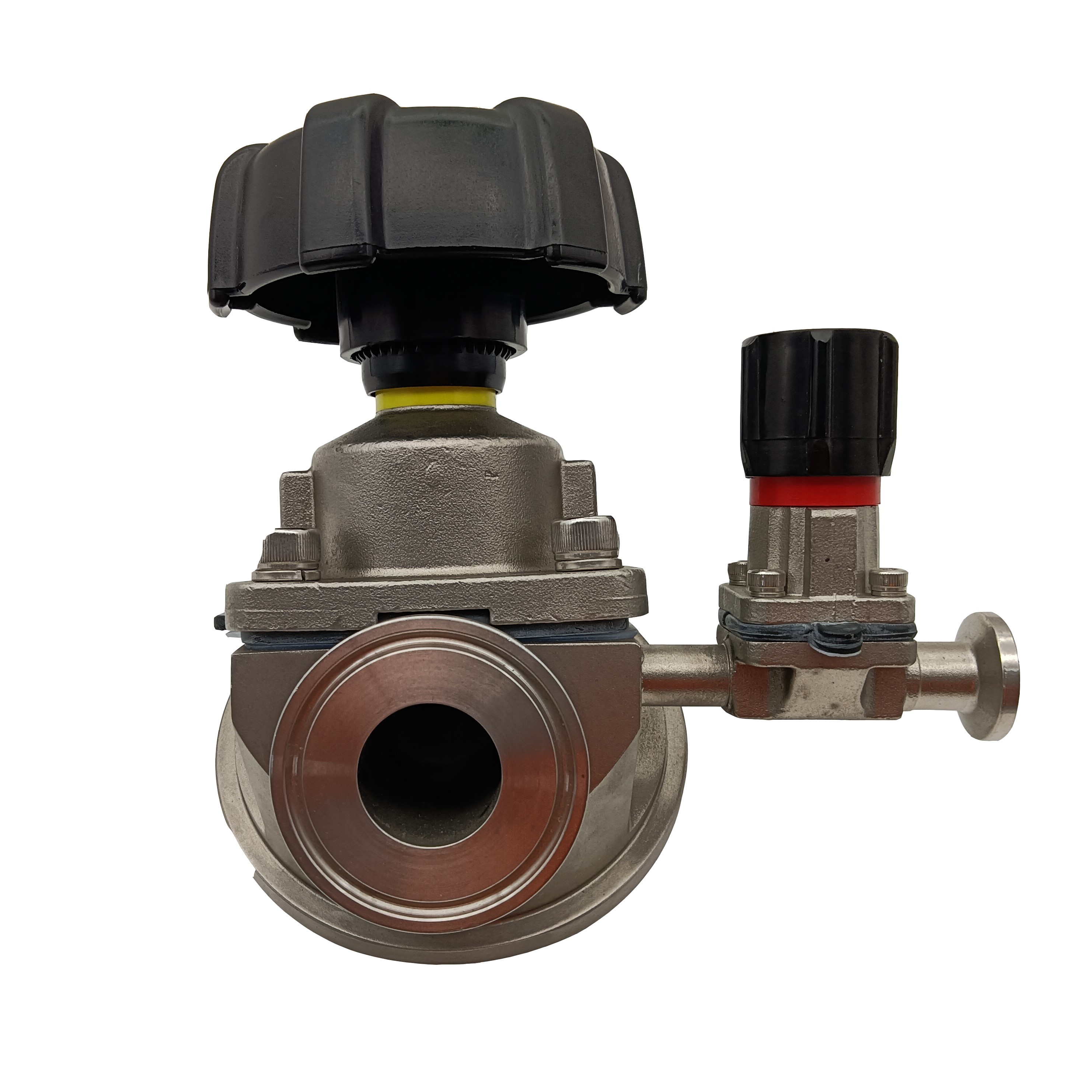 1/2 pulgada 12.7 mm de alta calidad Higiénica acero inoxidable SS316L SMS Cuesta SMS Tank Inft Bottom Diafragm Vavle con puerto de muestreo