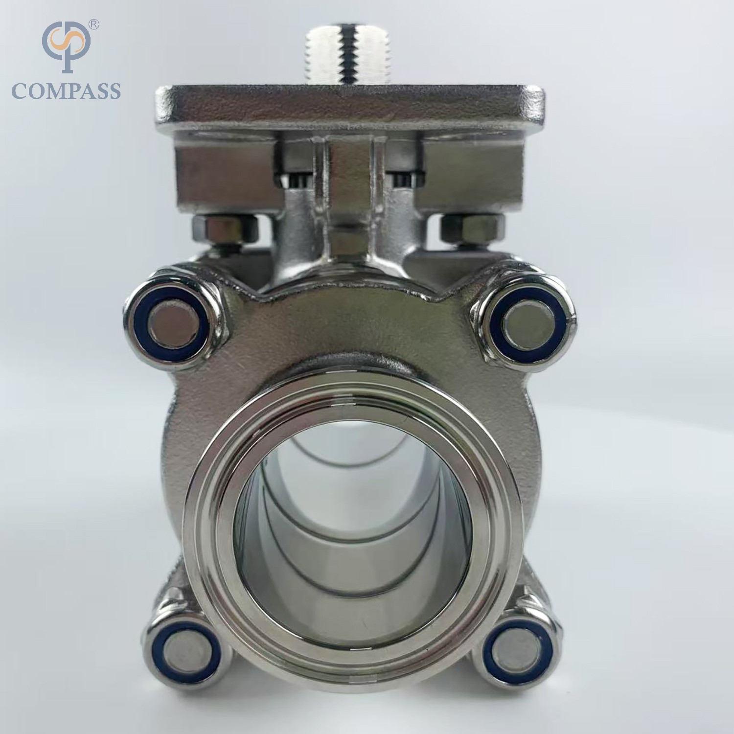 Manual de acero inoxidable de 1.5 pulgadas Válvula de bola de tres piezas de plataforma alta sin mango
