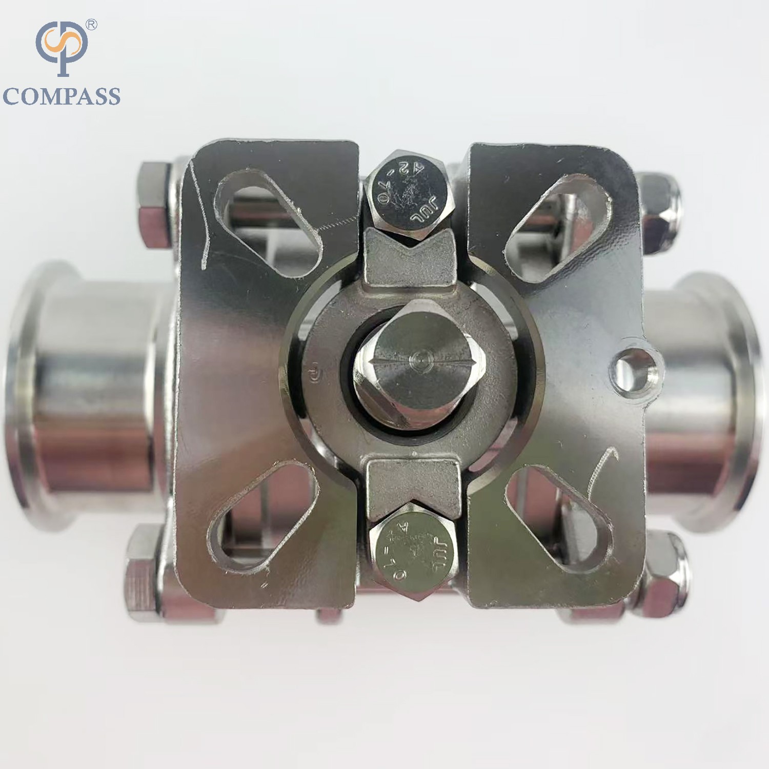 Manual de acero inoxidable de 2 pulgadas Válvula de bola de tres piezas de plataforma alta sin mango