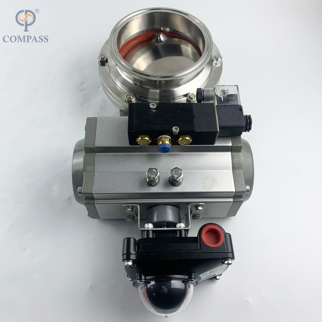 VÁLVULA DE MARIPOSA DE ABRAZADERA NEUMÁTICA SMS CON ACTUADOR NEUMÁTICO Y ELECTROVÁLVULA Y FINAL DE CARRERA