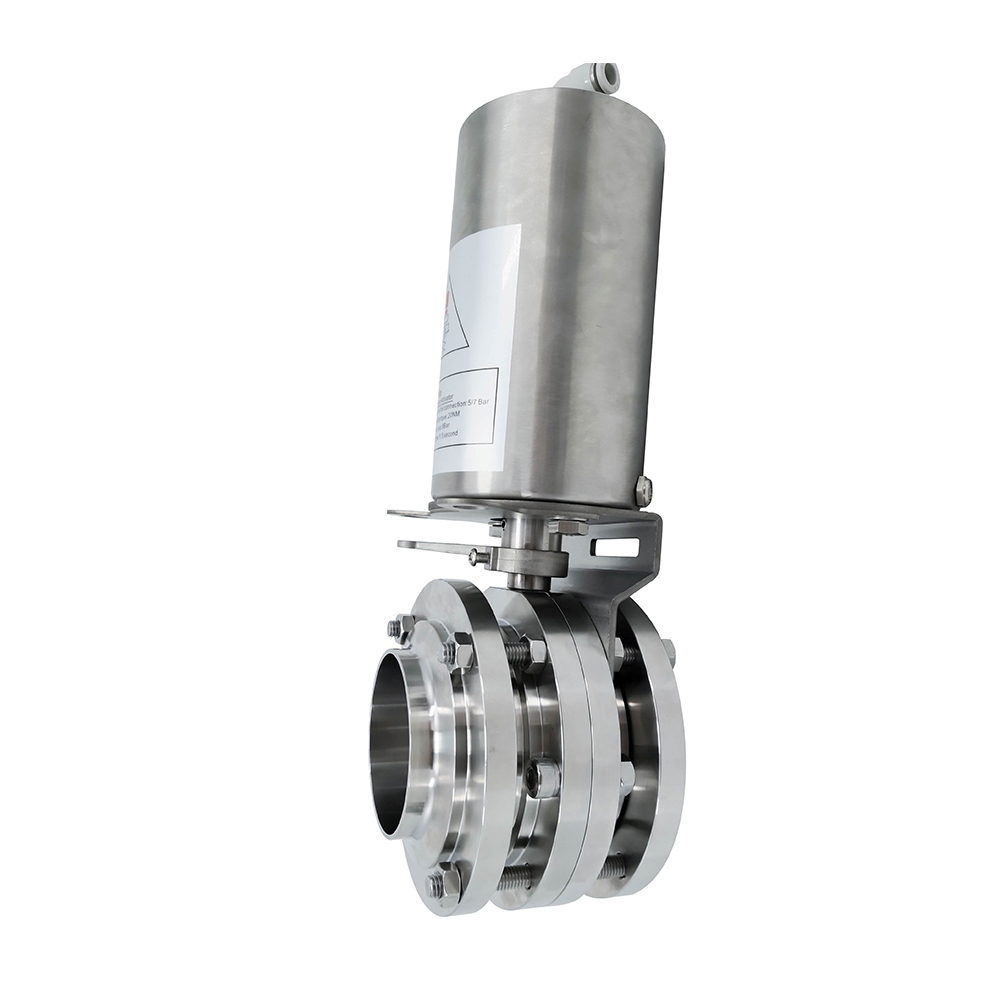 1/2 pulgada de 12,7 mm higiénico acero inoxidable de acero inoxidable Grado SS304 SMS Válvula de mariposa neumática de 3 piezas 