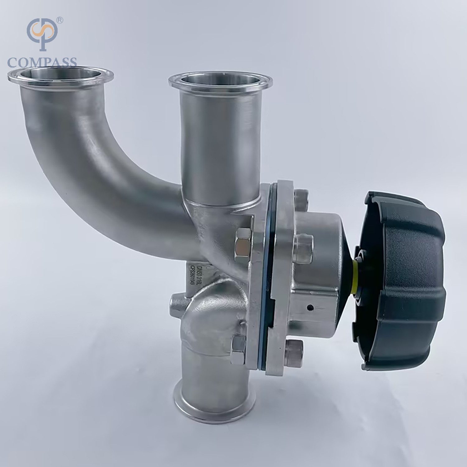 Gran oferta válvula de diafragma de codo de tres vías Manual SS316L de acero inoxidable sanitario TC 64MM de 2 pulgadas con diafragma dividido de PTFE y EPDM