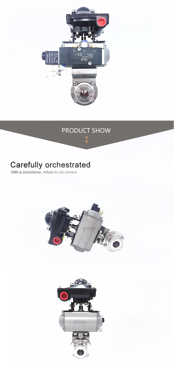 Accionador neum&aacute;tico sanitario de acero inoxidable Tri pinza de mariposa v&aacute;lvulas con v&aacute;lvula solenoide