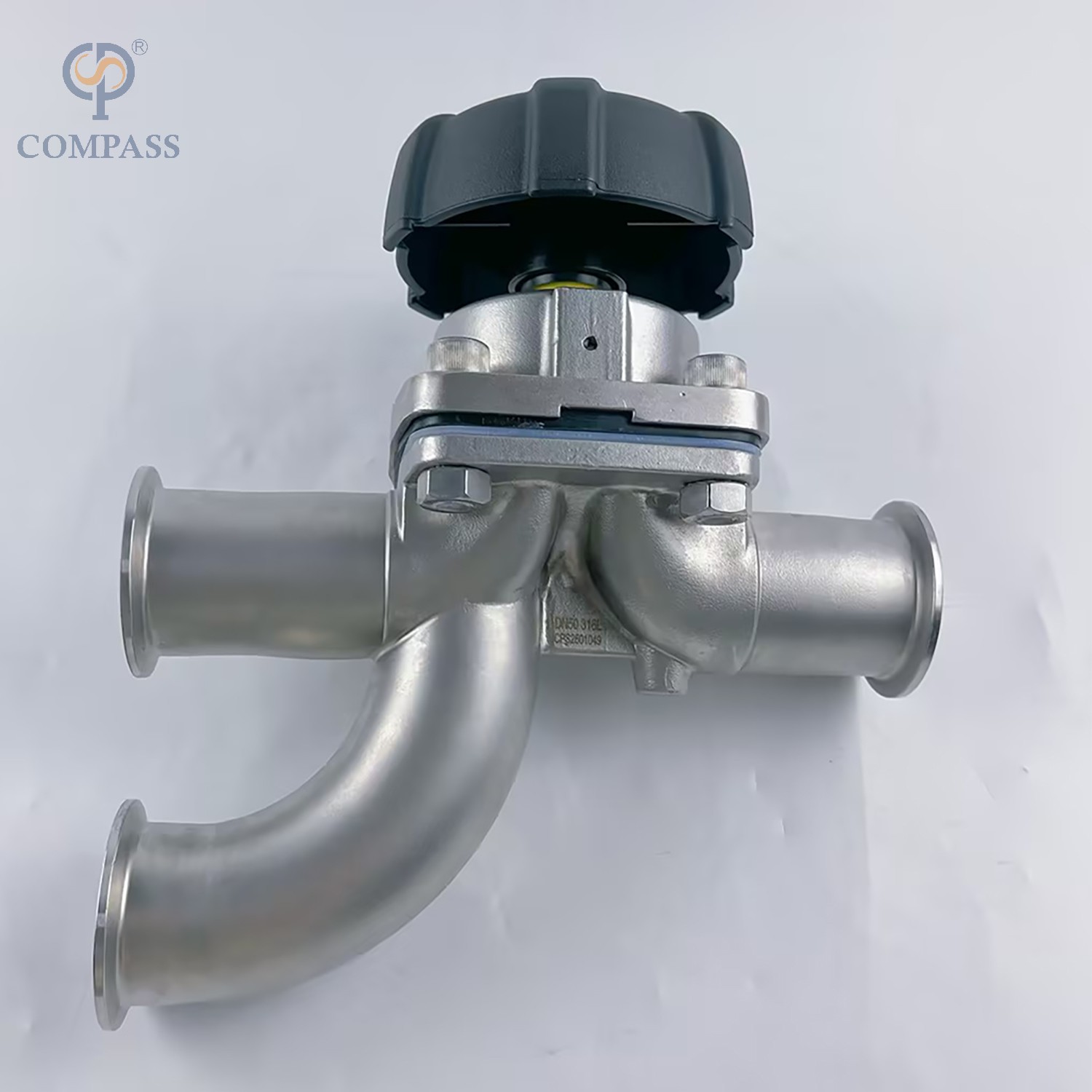 Gran oferta válvula de diafragma de codo de tres vías Manual SS316L de acero inoxidable sanitario TC 64MM de 2 pulgadas con diafragma dividido de PTFE y EPDM