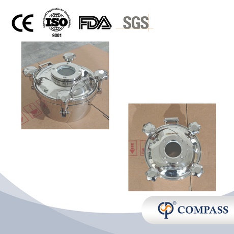 Venta Popular 250MM sanitarios de acero inoxidable SS304 higiene hacia afuera ronda tanque de presión Manways con mirilla y sello de silicona