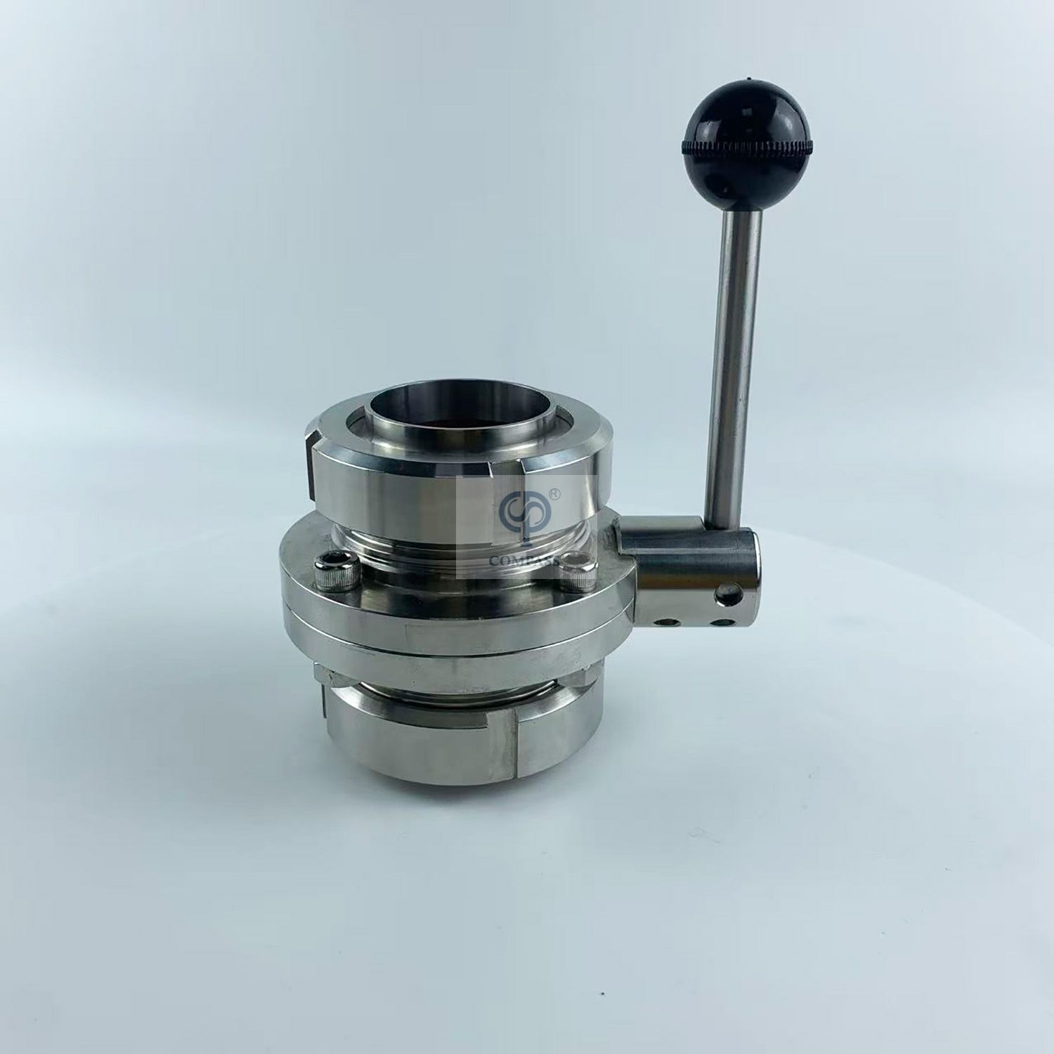 Válvula de mariposa de extremo de unión sanitaria SS316L de 4 pulgadas con tirador