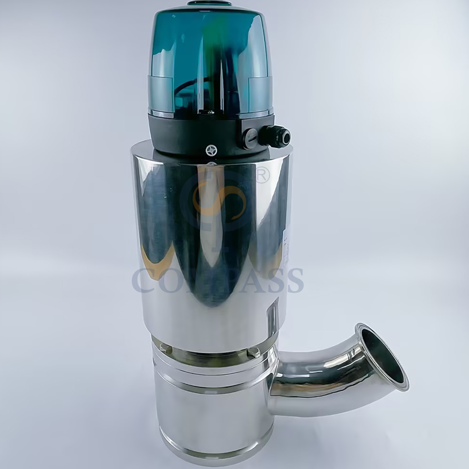 Gran oferta, válvula inferior de tanque de descarga neumática con abrazadera aséptica 316L de acero inoxidable sanitario de 76,2 MM accionada por aire con cabezal de Control de 24V