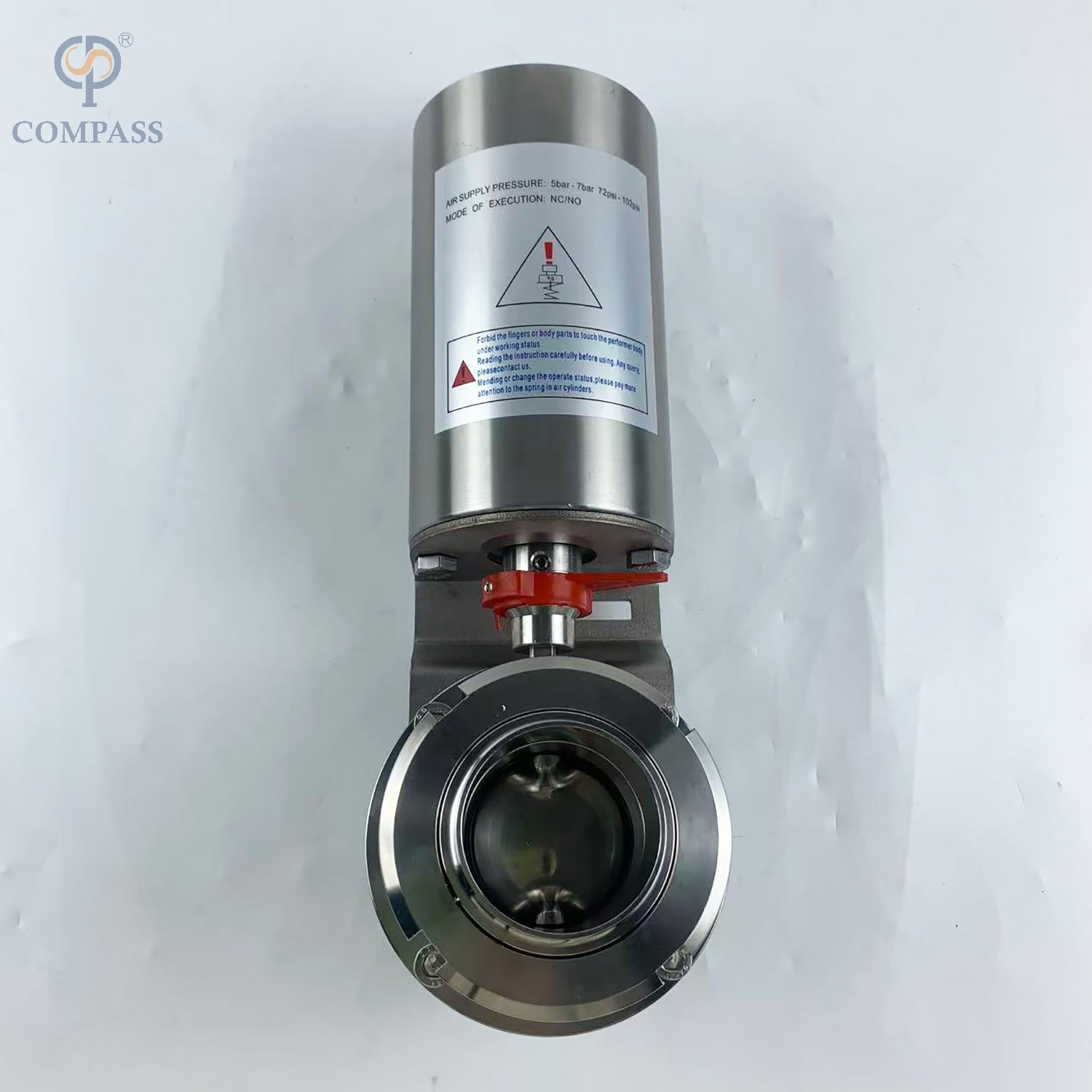 VÁLVULA DE MARIPOSA DE UNIÓN NEUMÁTICA DIN GRADO ALIMENTARIO SS316L