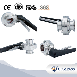 DN50 52 mm Hygienic Hygienic Acero inoxidable Alimento SS316L DIN Manual Clamp Butterfly Válvula con manija de gripe negro