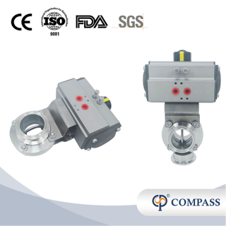 1/2 pulgada de 12,7 mm Hygienic acero inoxidable de acero inoxidable Grado SS304 Válvula de mariposa neumática con actuador neumático 