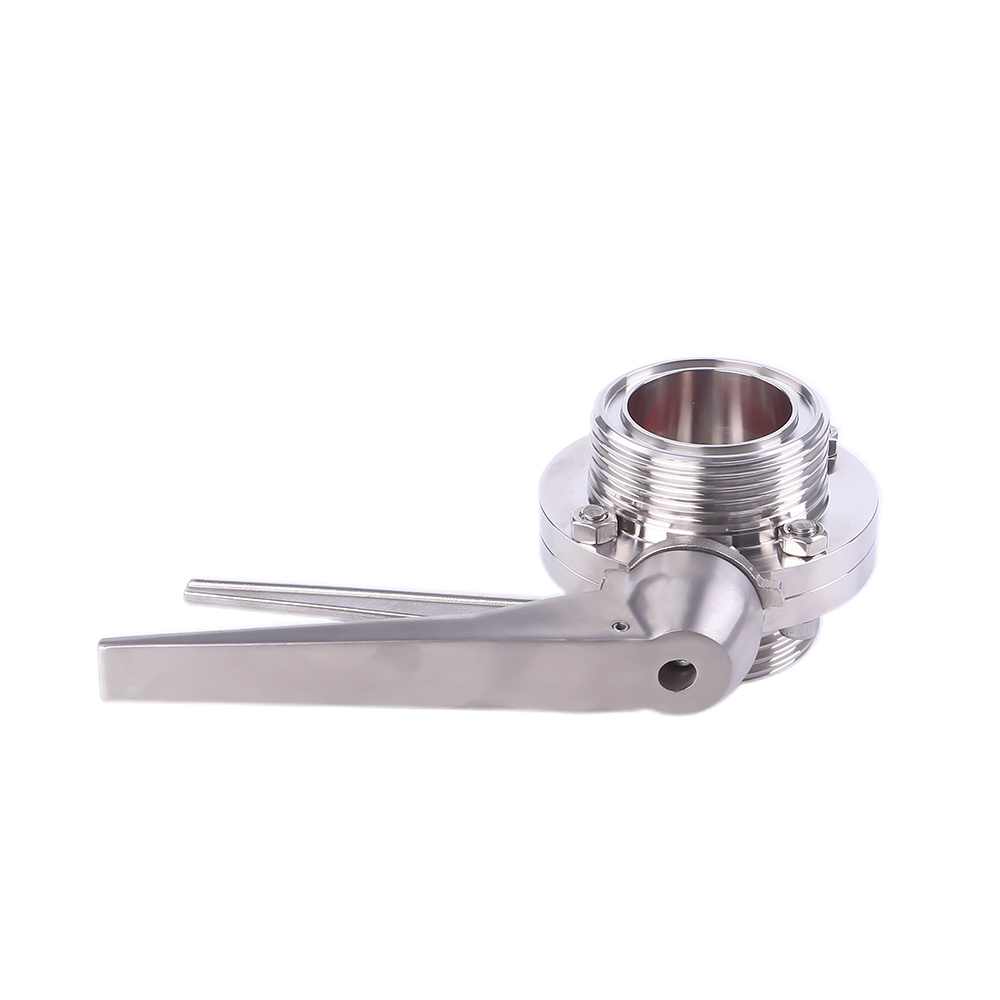 DN25 RD52 × 1/6 Hygienic acero inoxidable de acero inoxidable Grado SS304 Válvula de mariposa roscada manual con manija de gripe de acero inoxidable
