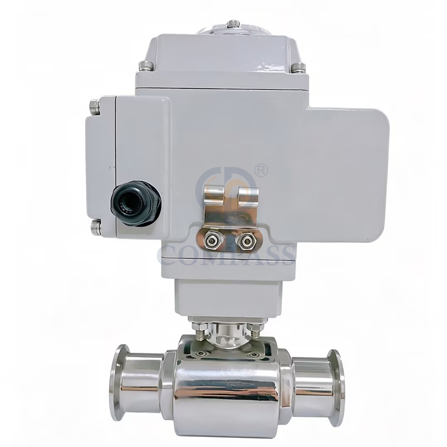 Válvula de bola eléctrica sanitaria de acero inoxidable, abrazadera SS304 de 50,8mm, válvulas de bola de puerto L de tres vías con cabezal eléctrico 220, superventas