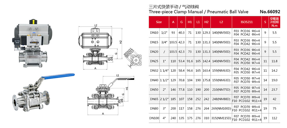 V&aacute;lvulas de bola de abrazadera de puerto completo sanitario